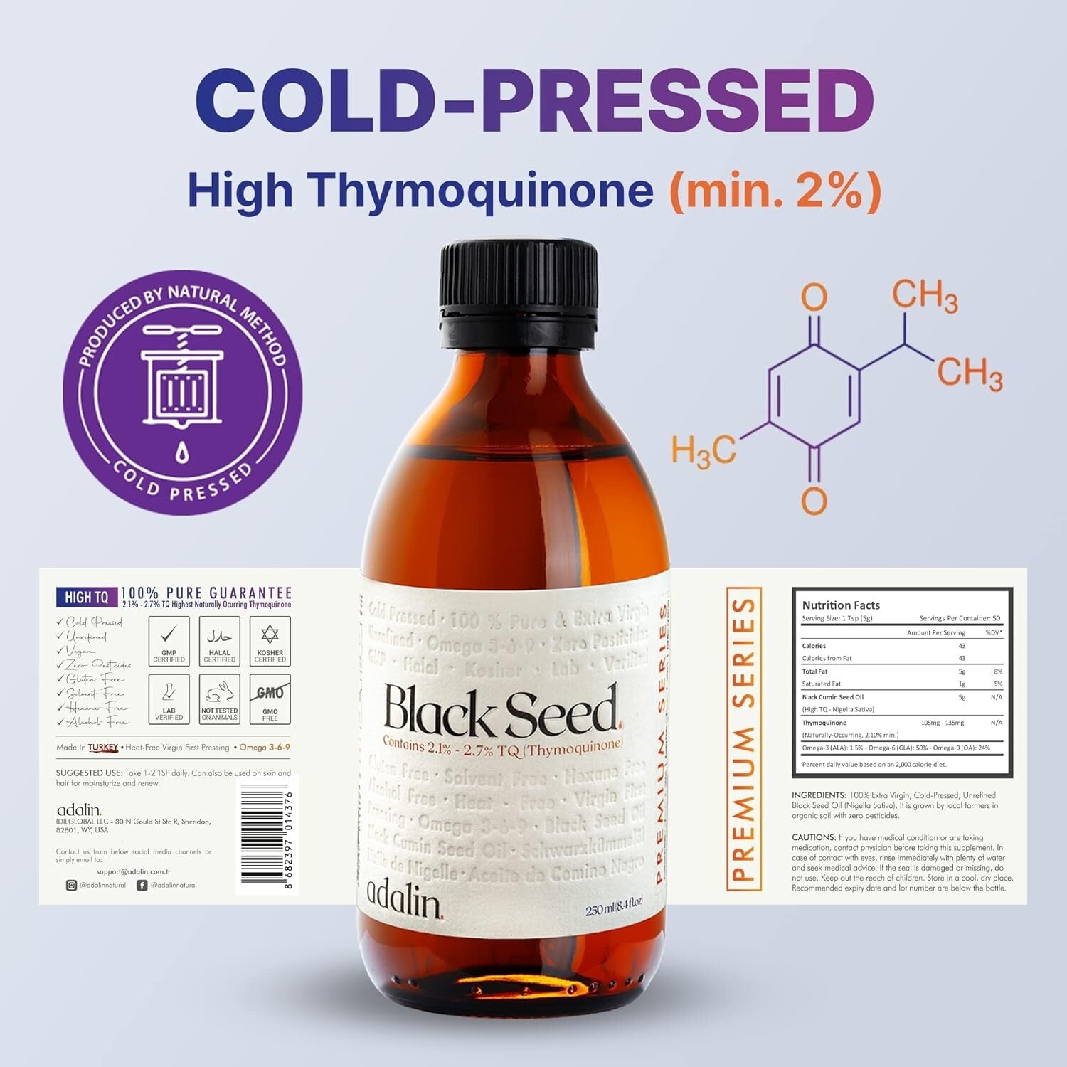 Premium Cold-Pressed Nigella Sativa Oil - 16.8 Fl Oz for Hair & Skin Health