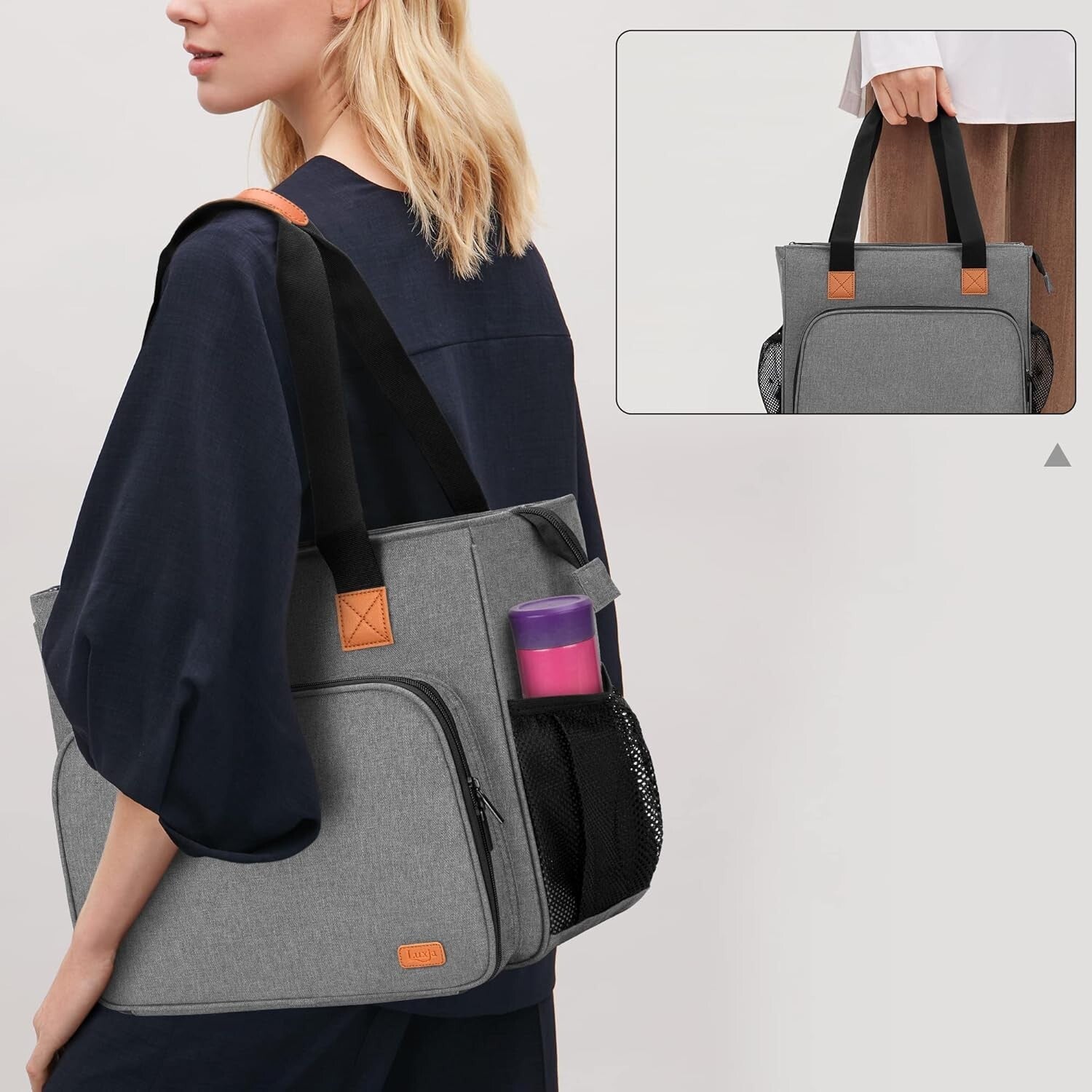 Heavy-Duty Gray Embroidery Project Bag with Padded Storage & Multiple Pockets