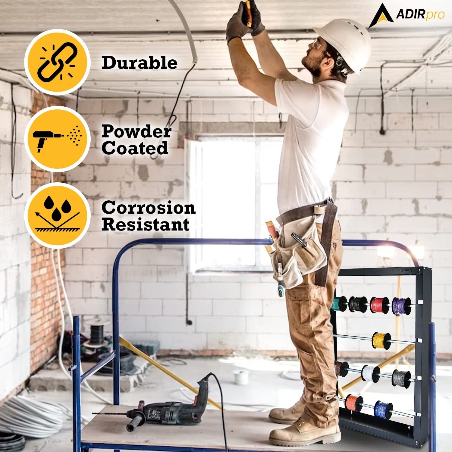 Durable Wire Spool Rack - 4-Rod Cable Dispenser for Industrial Use in Grey