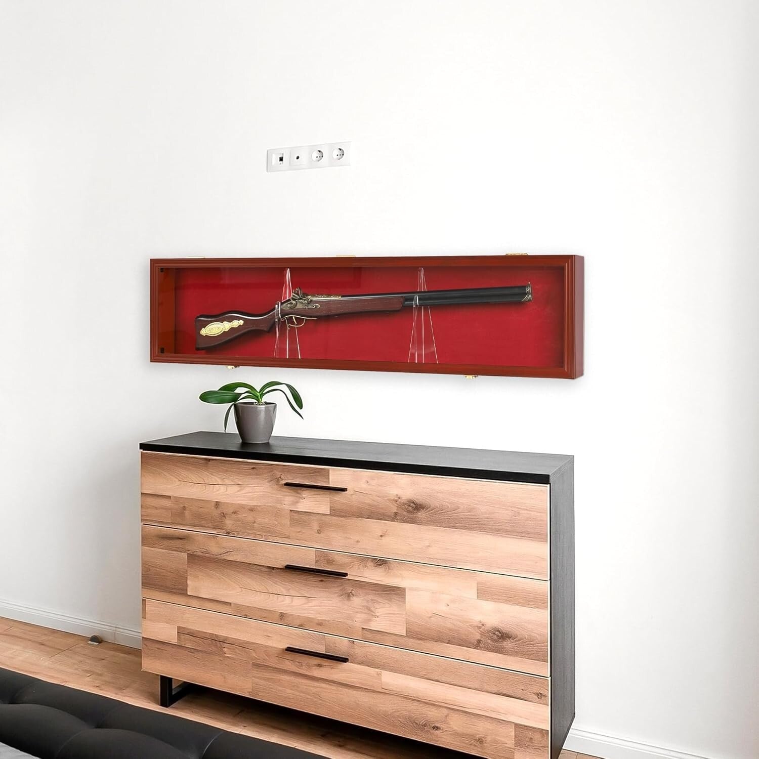 43" Lockable Rifle/Shotgun Display Cabinet with UV Protection - Mahogany Finish