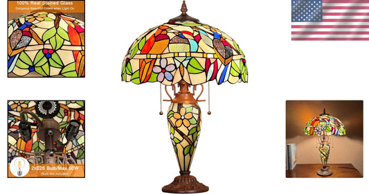 Vintage Style 100% Real Tiffany Stained Glass Lamp - Warm Indoor Lighting