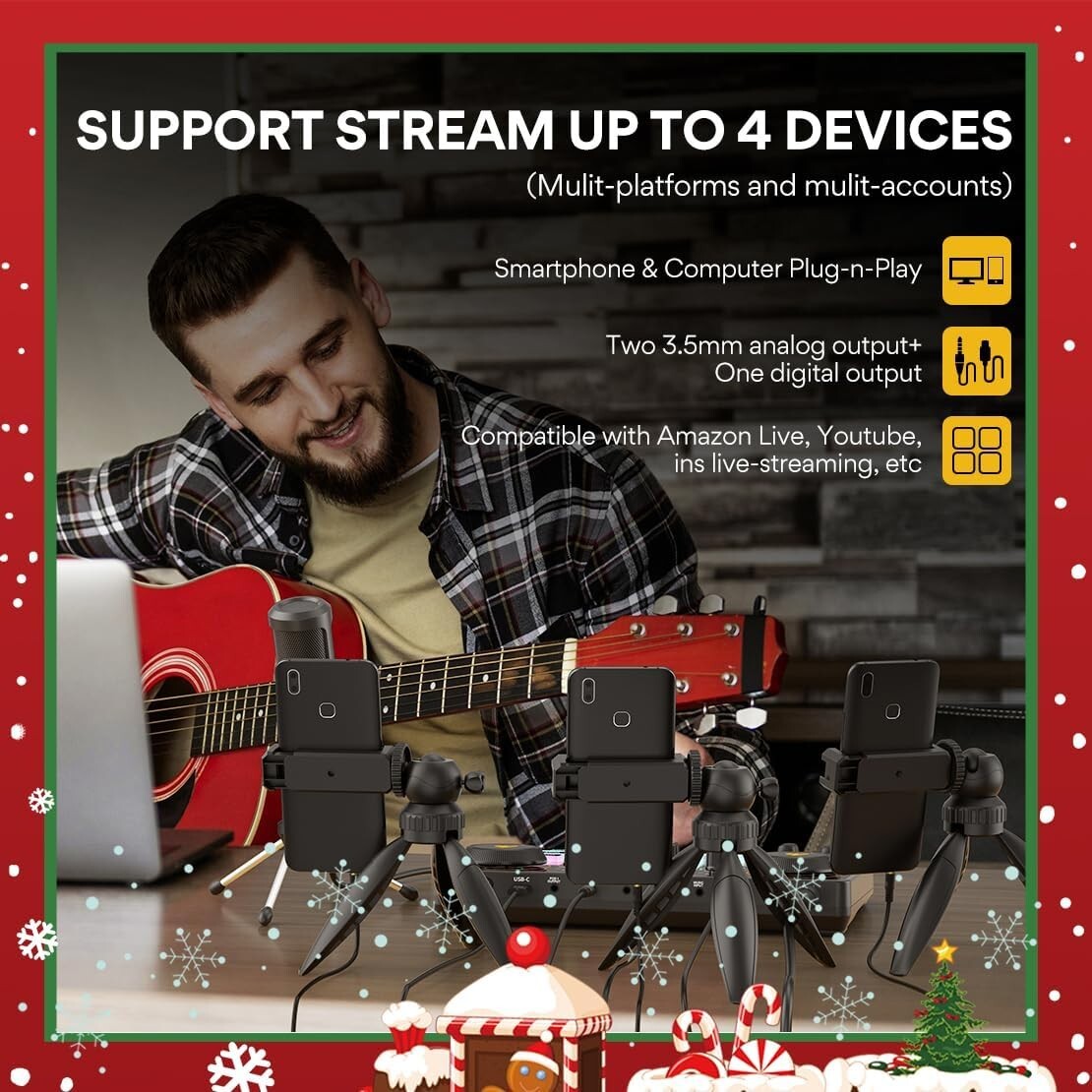 Live Streaming Audio Mixer Bundle with 4 Device Compatibility - Black Edition
