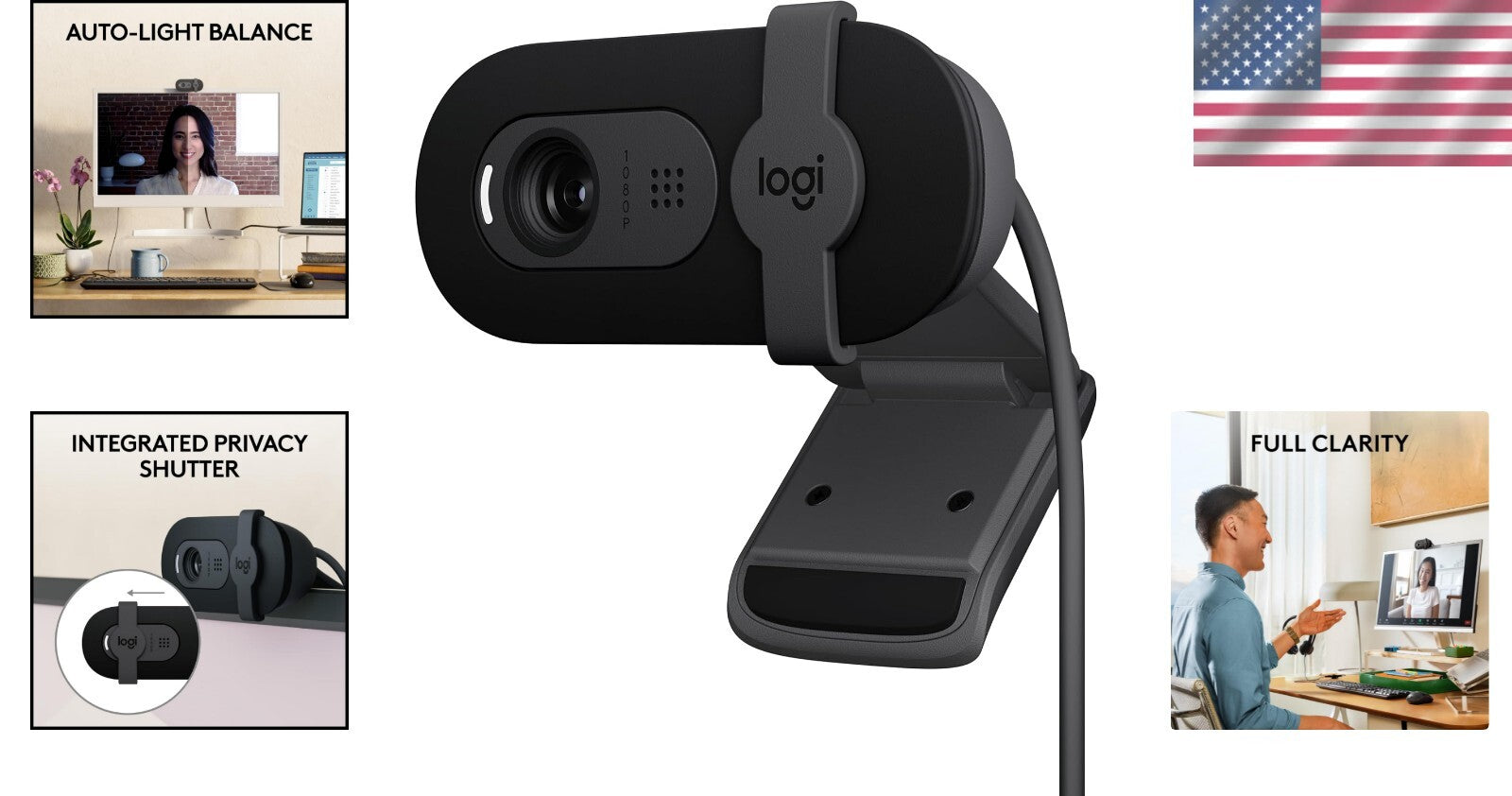 Brio 101 Full HD 1080p Webcam with Mic & Privacy Shutter – Perfect for Meetings