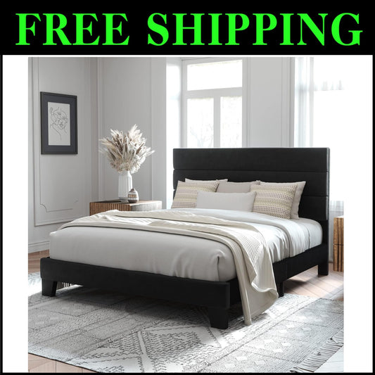 Luxurious Velvet Upholstered Full Size Bed Frame - Easy Assembly, No Box Spring