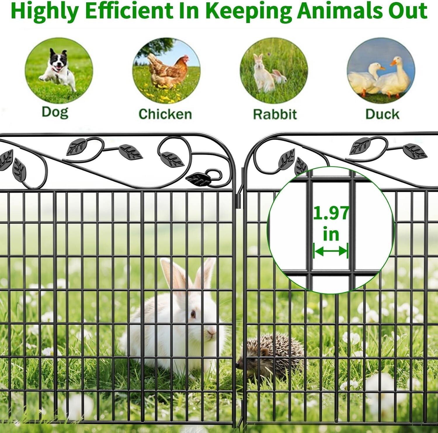 4 Pack Heavy Duty 44" High Rustproof Decorative Garden Fence Panels - 12ft Long