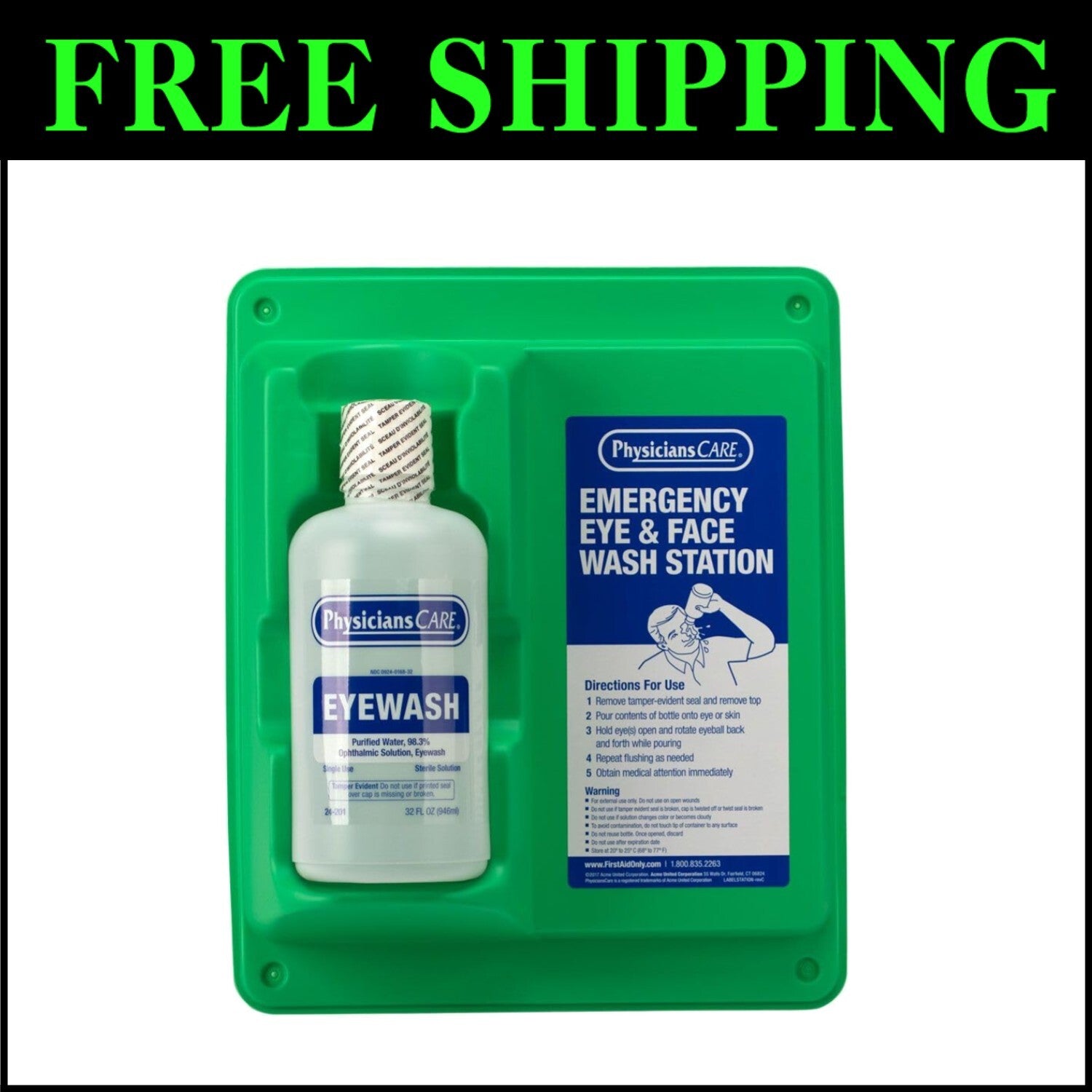 Quick-Access Eyewash Station with 32 oz Bottle - Essential Safety Equipment