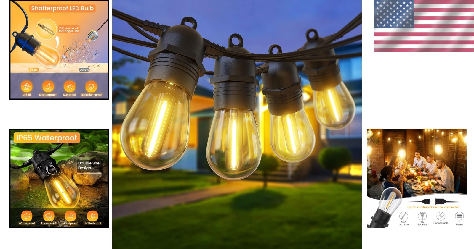 Connectable 53FT LED String Lights with Remote - Ideal for Outdoor Celebrations