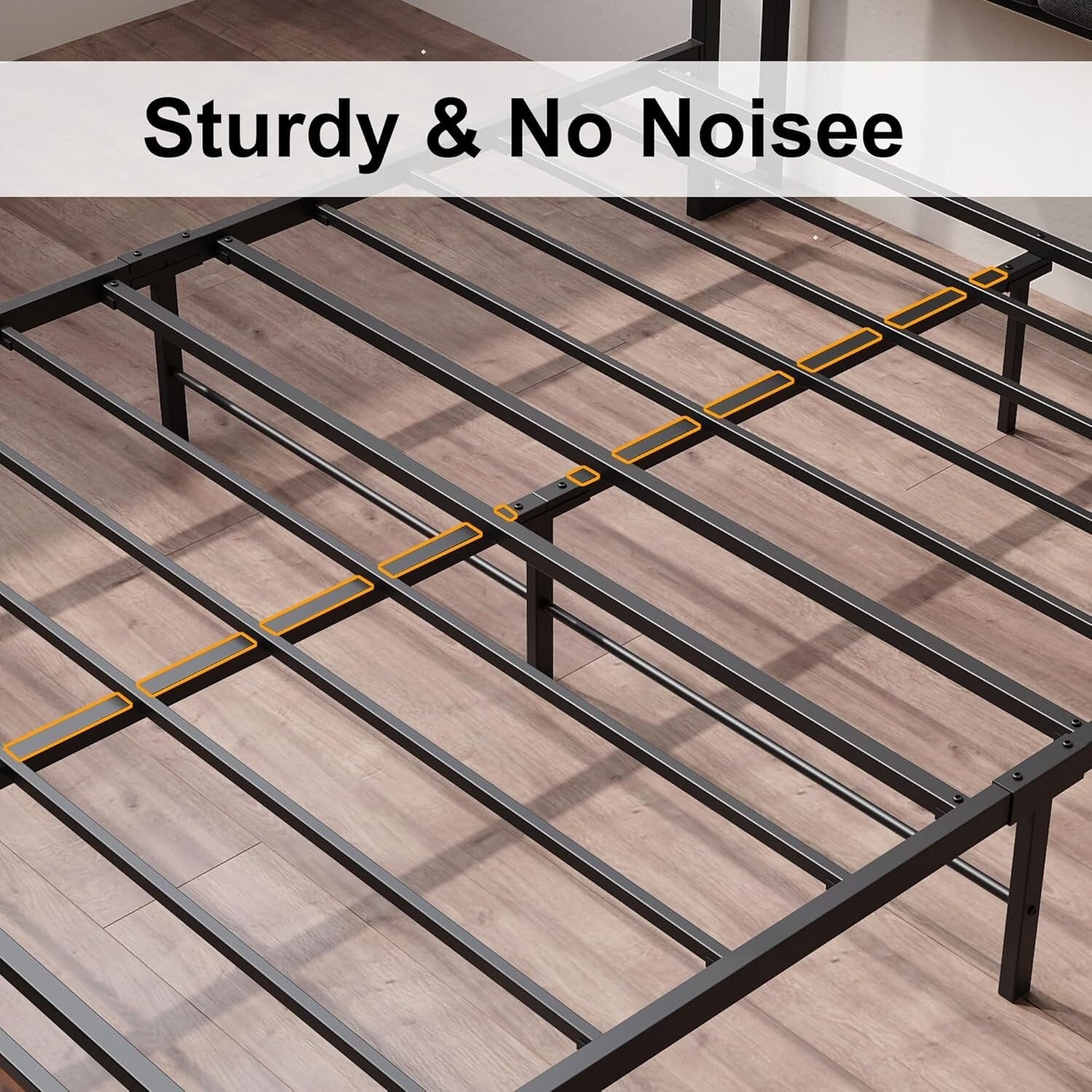 Durable Full Bed Frame with Noise-Free Storage Headboard & USB Charging Ports