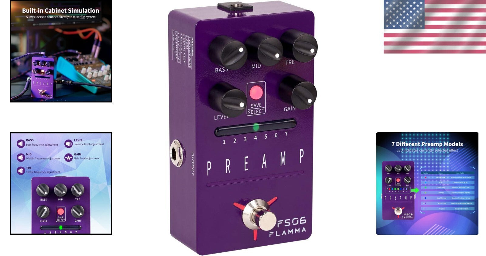 7 Preamp Guitar Effects Pedal - Built-in Cabinet Simulation & Lightweight Design