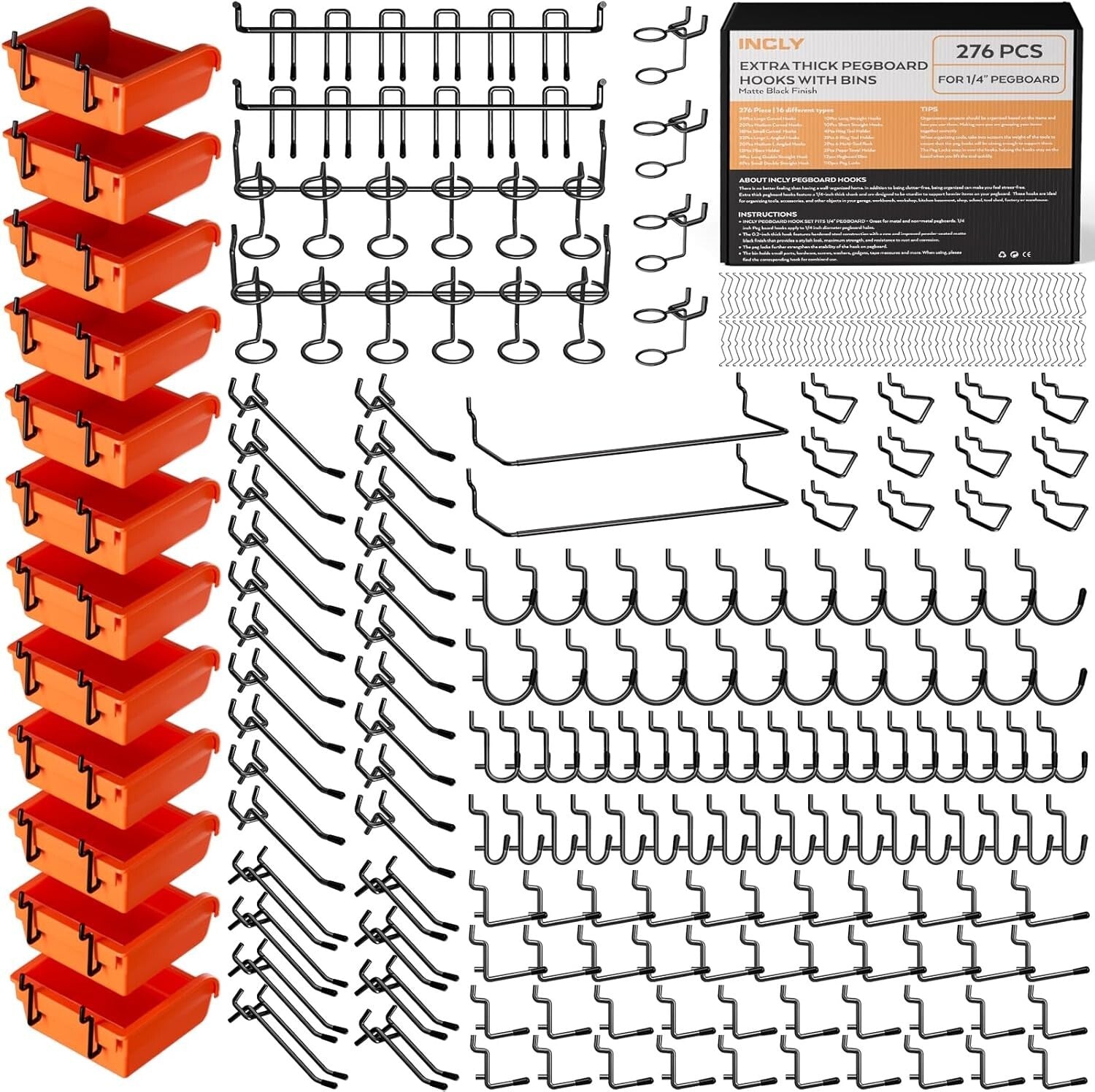 Adjustable Pegboard Accessory Kit - 276pcs for Tough & Stylish Garage Storage