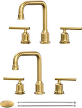 Load image into Gallery viewer, Modern Widespread 3-Hole Bathroom Faucet Set - Brushed Gold Finish, 2 Handles