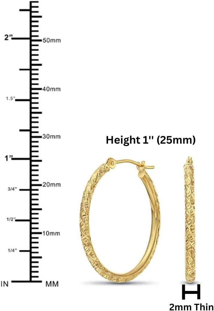 Timeless 14K Gold Diamond-Cut Hoop Earrings - Perfect for Every Occasion, 1''