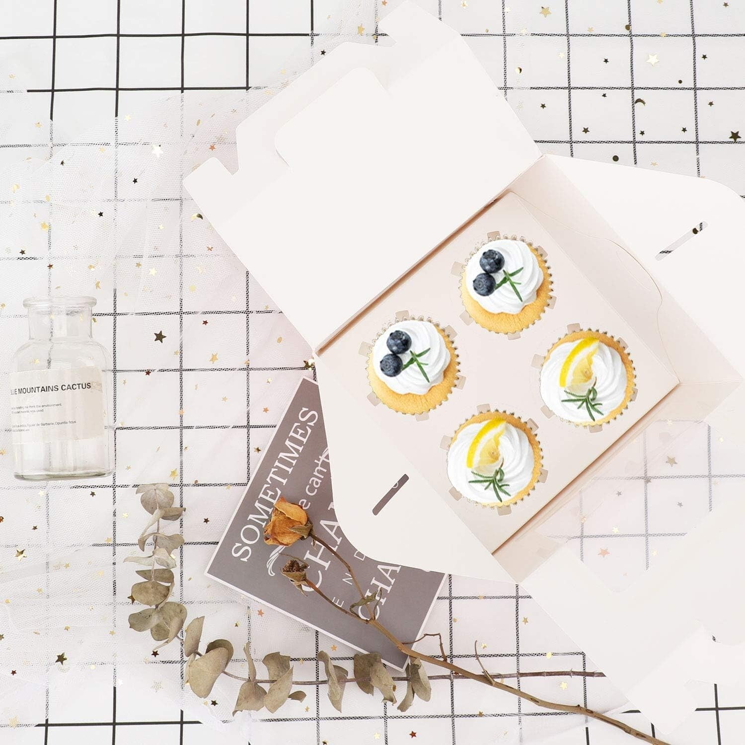 Elegant Pink Cupcake Boxes - 50 Pack with Inserts & Display Window, 5.9" x 5.9"