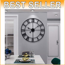 Load image into Gallery viewer, Large 24-Inch Silent Wall Clock - Rustic Round Metal Decor with Roman Numerals