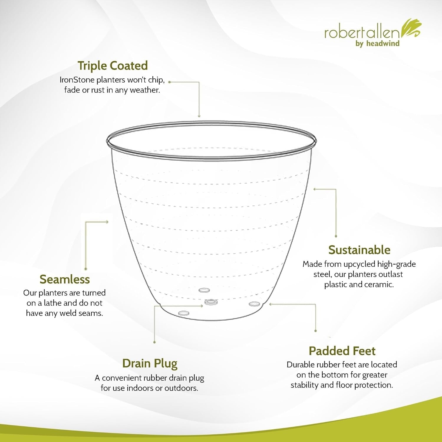 High-Gloss 12" Ironstone Midnight Sapphire Planters - Lightweight & Durable Set