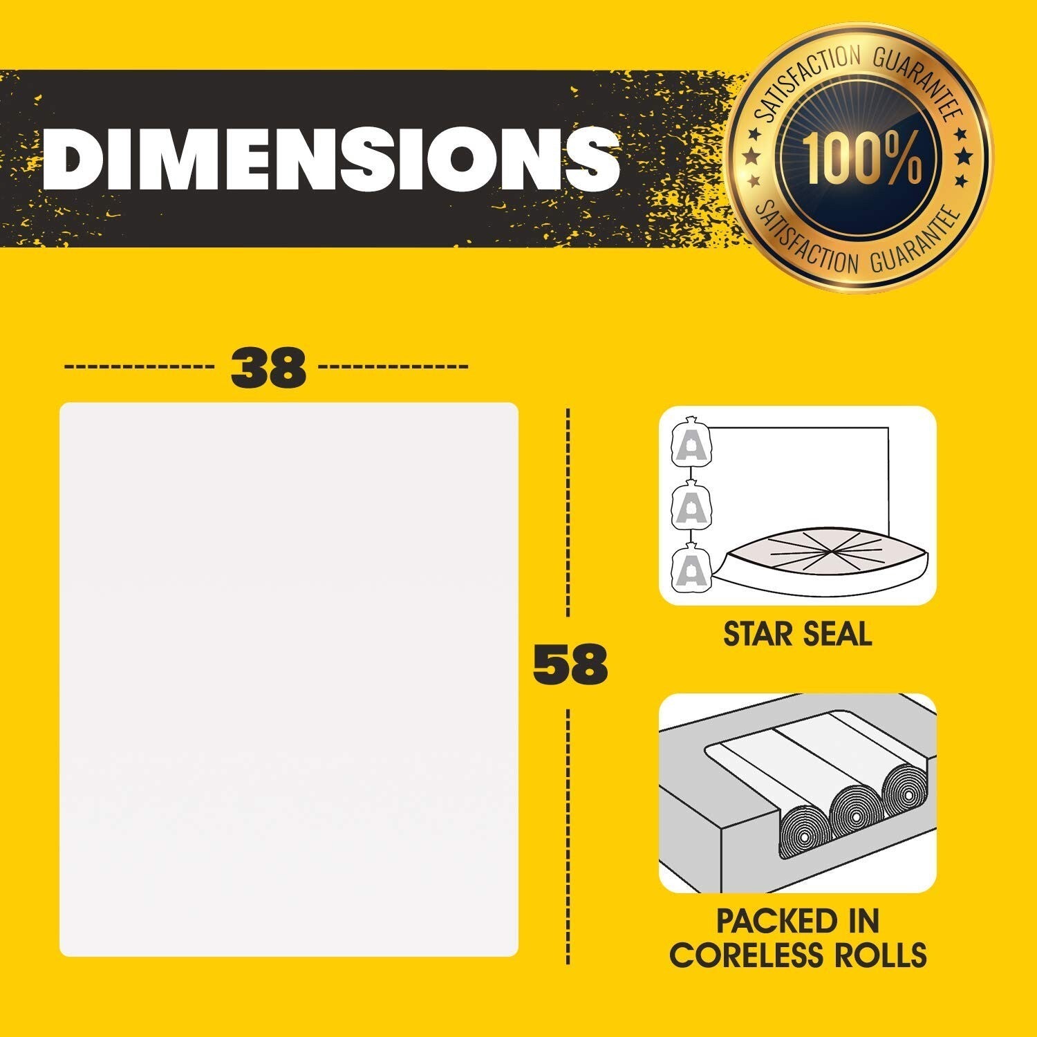 100 Pack of 60 Gallon Clear Trash Bags - 1.5 MIL Heavy-Duty Liners, Made in USA