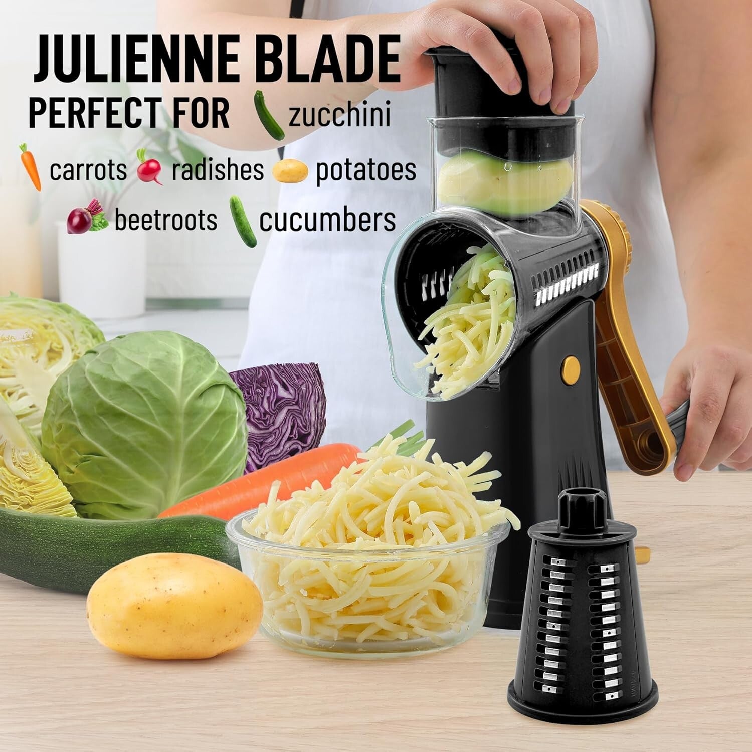 Dishwasher Safe 5-Blade Vegetable Chopper & Cheese Grater with Suction Base