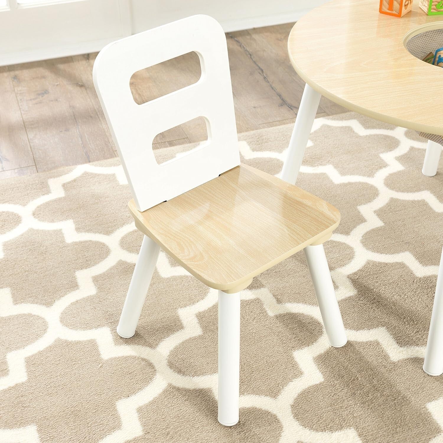 Wooden Round Table & 2 Chair Set with Hidden Storage for Kids Playrooms