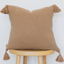 Load image into Gallery viewer, Beautiful 18 Inch Cotton Throw Pillow Cover with Tassels in Striped Mocha Design