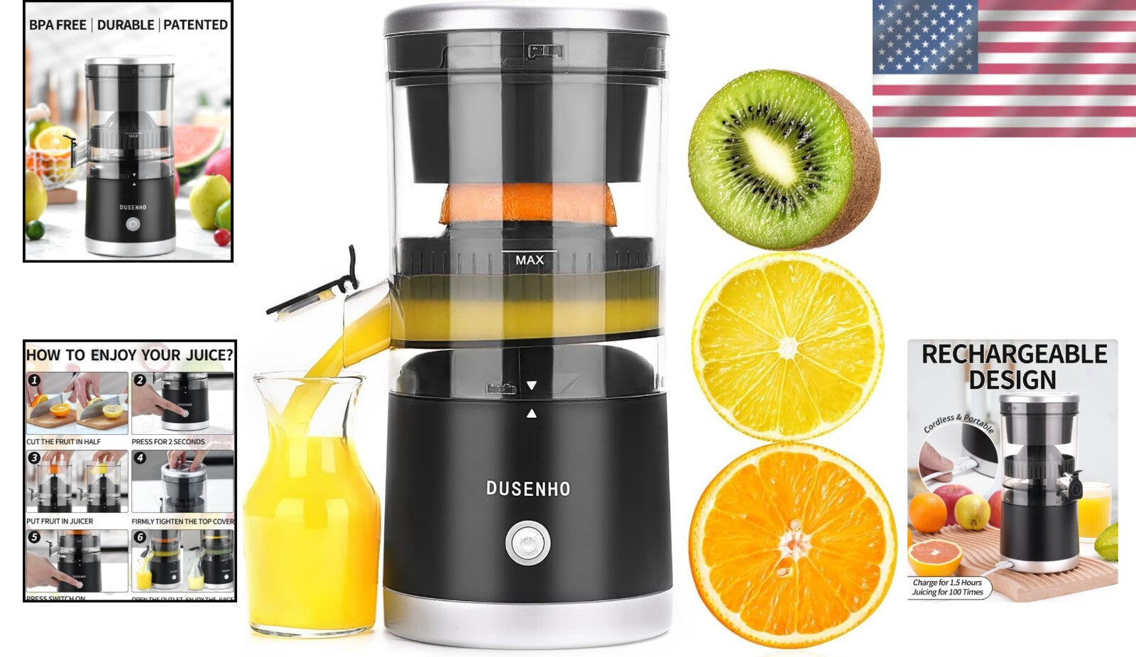 Compact Rechargeable Juicer with USB Charging - Ideal for Outdoor Citrus Juicing