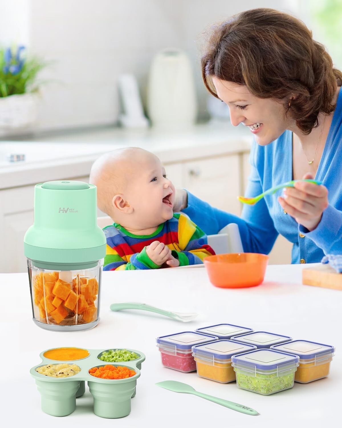 Effortless Baby Food Maker Set with 600ml Glass Bowl & Stainless Steel Blades