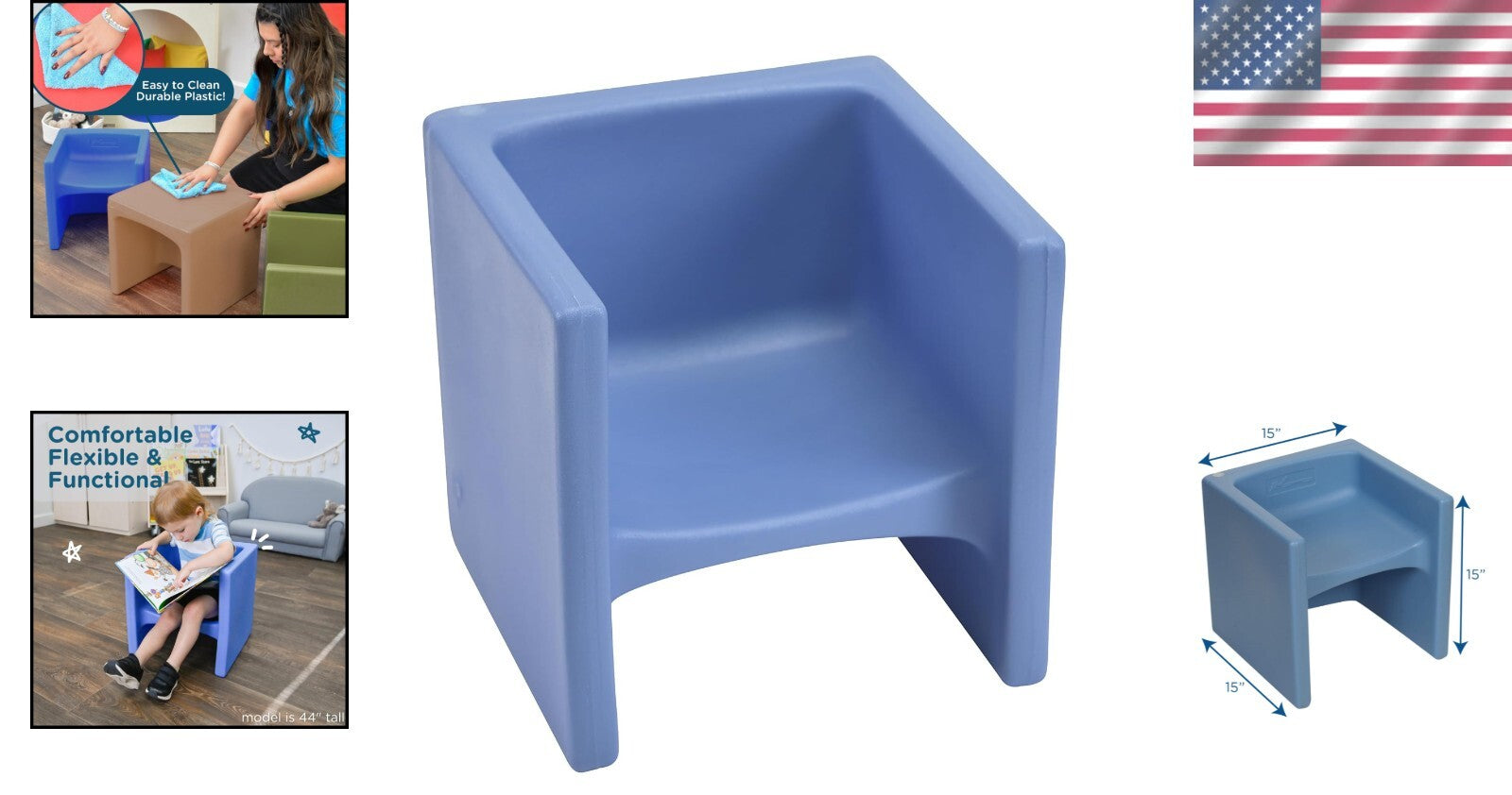Versatile 3-in-1 Kids Sky Blue Chair: Safe, Easy-Clean Classroom Furniture