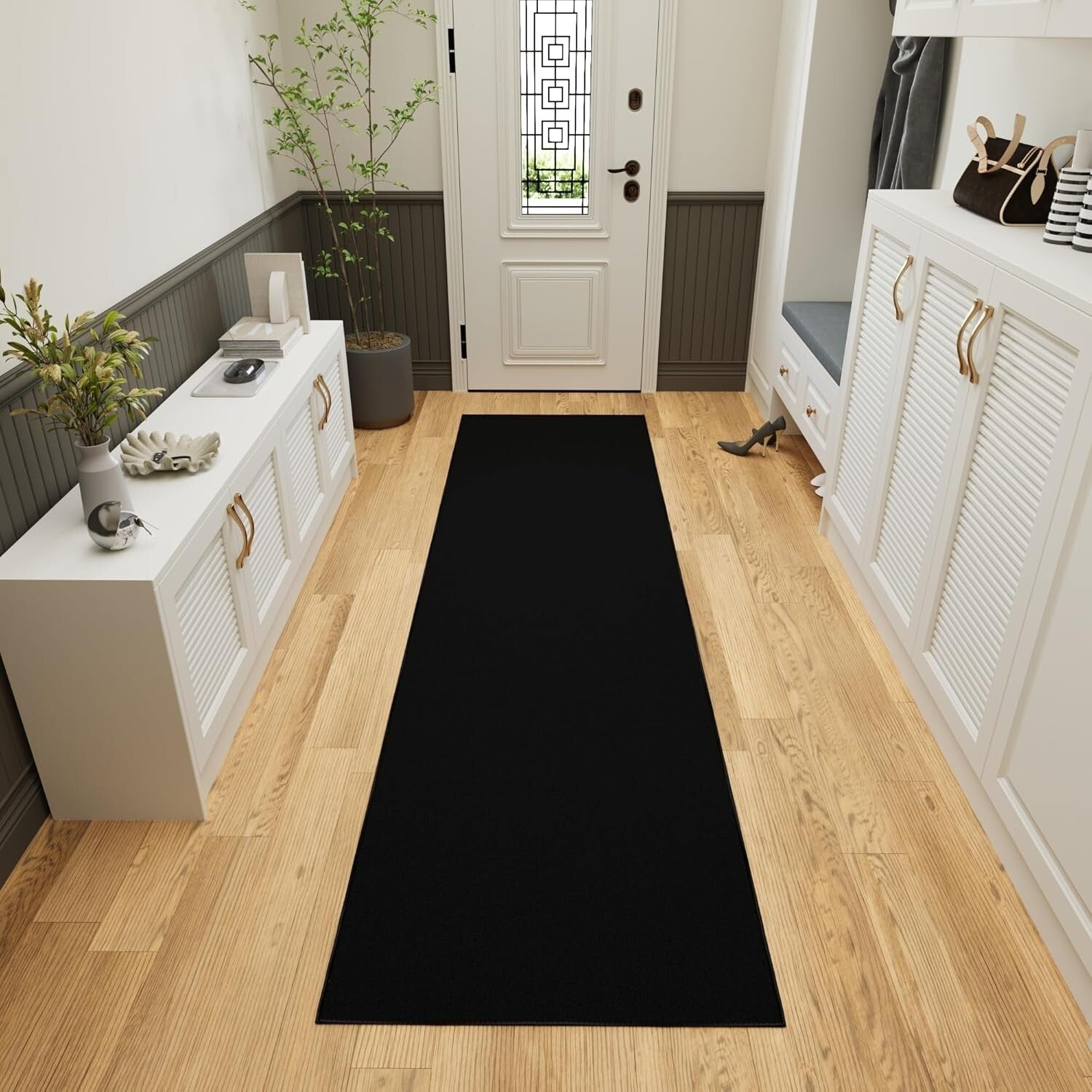 Elegant 2'7" x 9'10" Hallway Runner Rug - Non-Slip & Easy to Clean Black Carpet