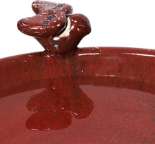 Load image into Gallery viewer, 25" Tall Red Antique Ceramic Birdbath with 2 Bird Figurines – Outdoor Elegance