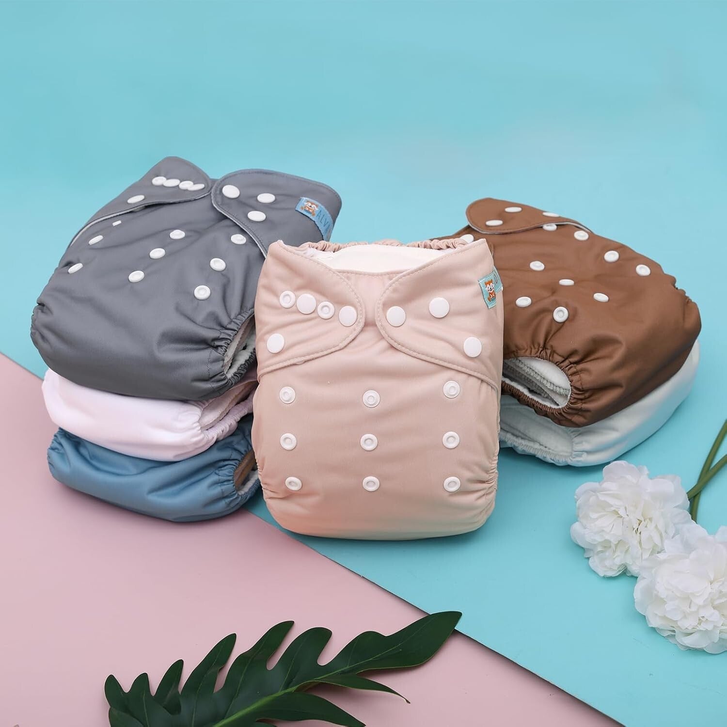 Washable Baby Diapers with 12 Inserts - 6 Pack in Trendy Colors - Unisex Design