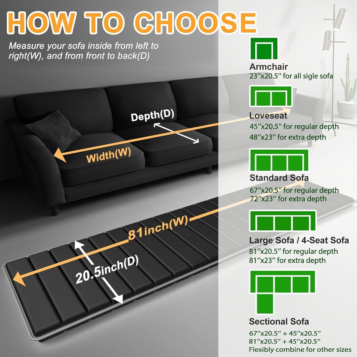 20.5''x81'' Heavy-Duty Couch Cushion Insert - Promotes Healthy Sitting Posture