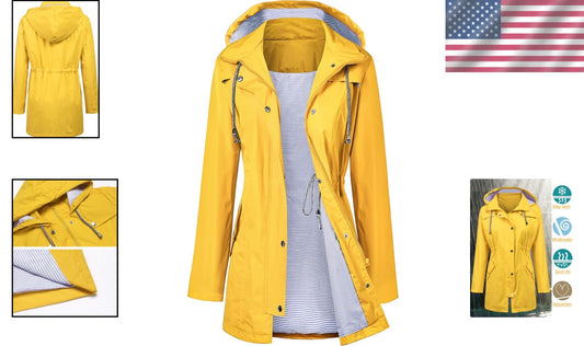 Elegant Women's Hooded Waterproof Raincoat - Lightweight Travel Jacket S-XXL