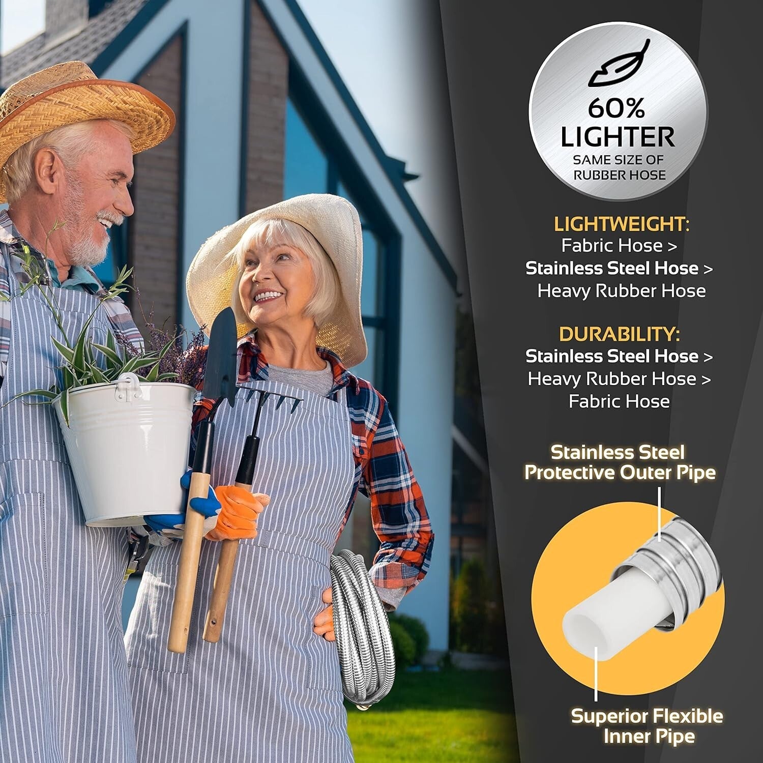 Flexible and Lightweight 50ft Stainless Steel Hose – No Kink & Puncture Proof