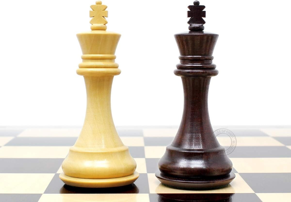 Deluxe Rosewood & Boxwood Chess Pieces - 4" King with Velvet Pouch Included