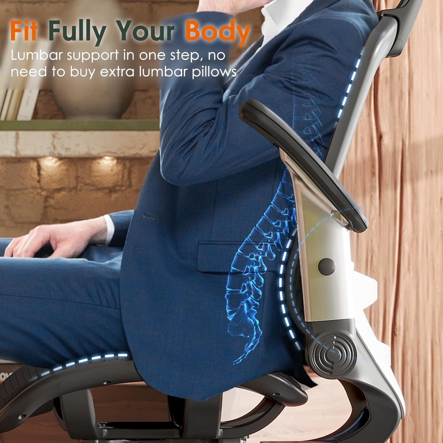 Multi-Functional Ergonomic Chair with Flip-Up Arms - Ideal for Tall Users
