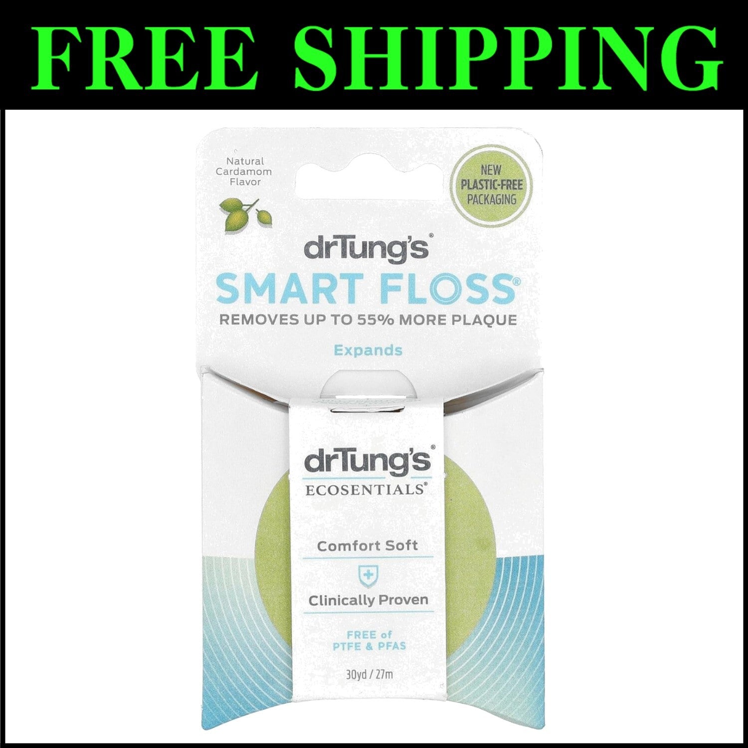 Eco-Friendly & Gentle Dental Floss - Cardamom Flavor, 12 Pack of Expanding Floss