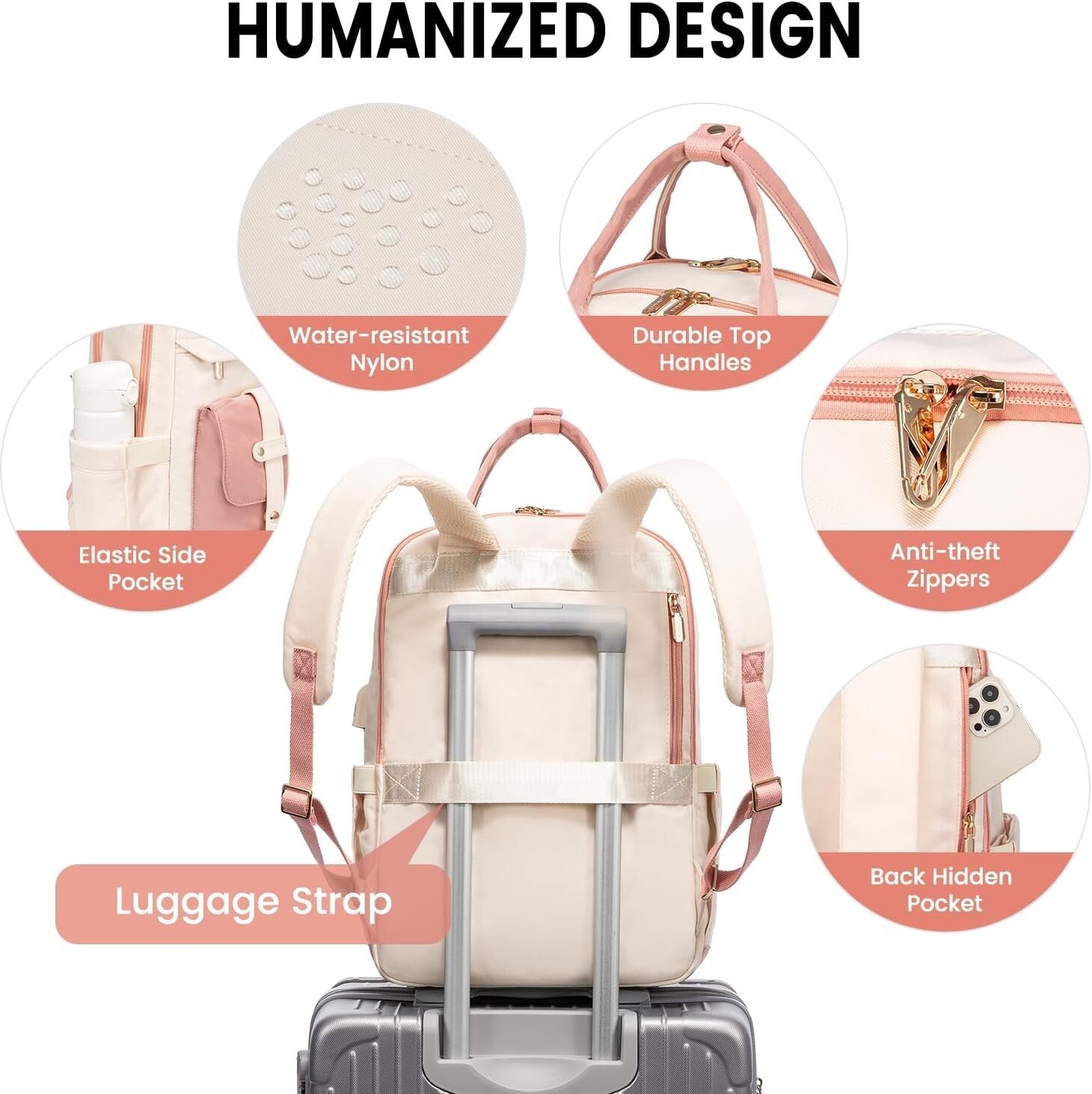 Stylish Water-Resistant Laptop Backpack with USB Port for Women - 15.6 Inch