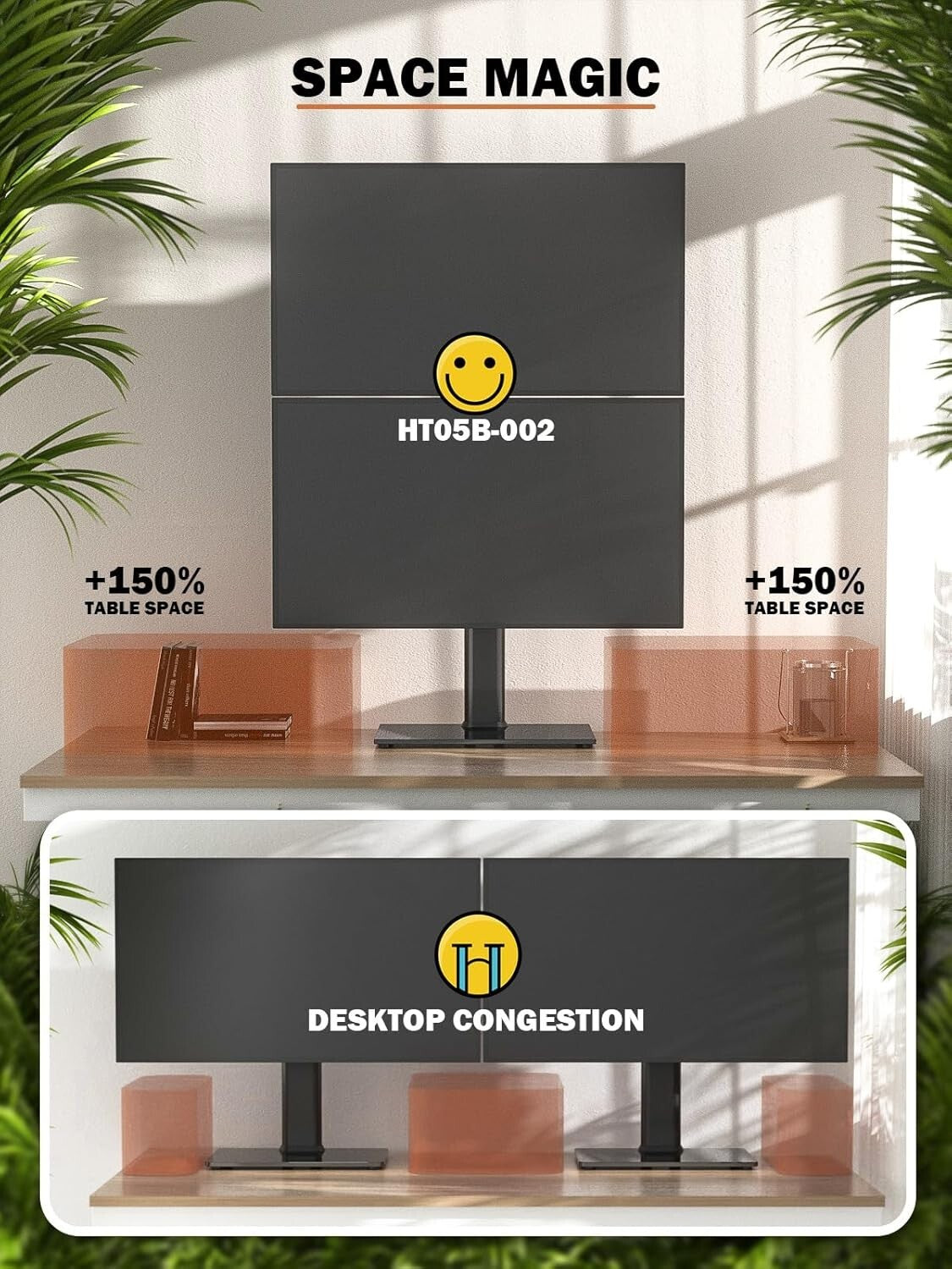 Ergonomic Dual Monitor Stand - Adjustable Height Riser for 13" to 34" Screens