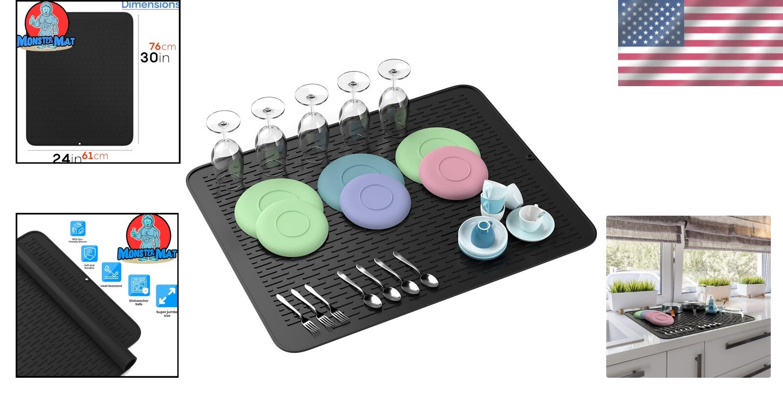 Extra Large 30" x 24" Silicone Dish Drying Mat - Heavy Duty Kitchen Protector