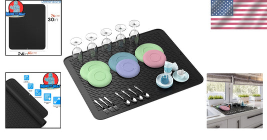 Extra Large 30" x 24" Silicone Dish Drying Mat - Heavy Duty Kitchen Protector