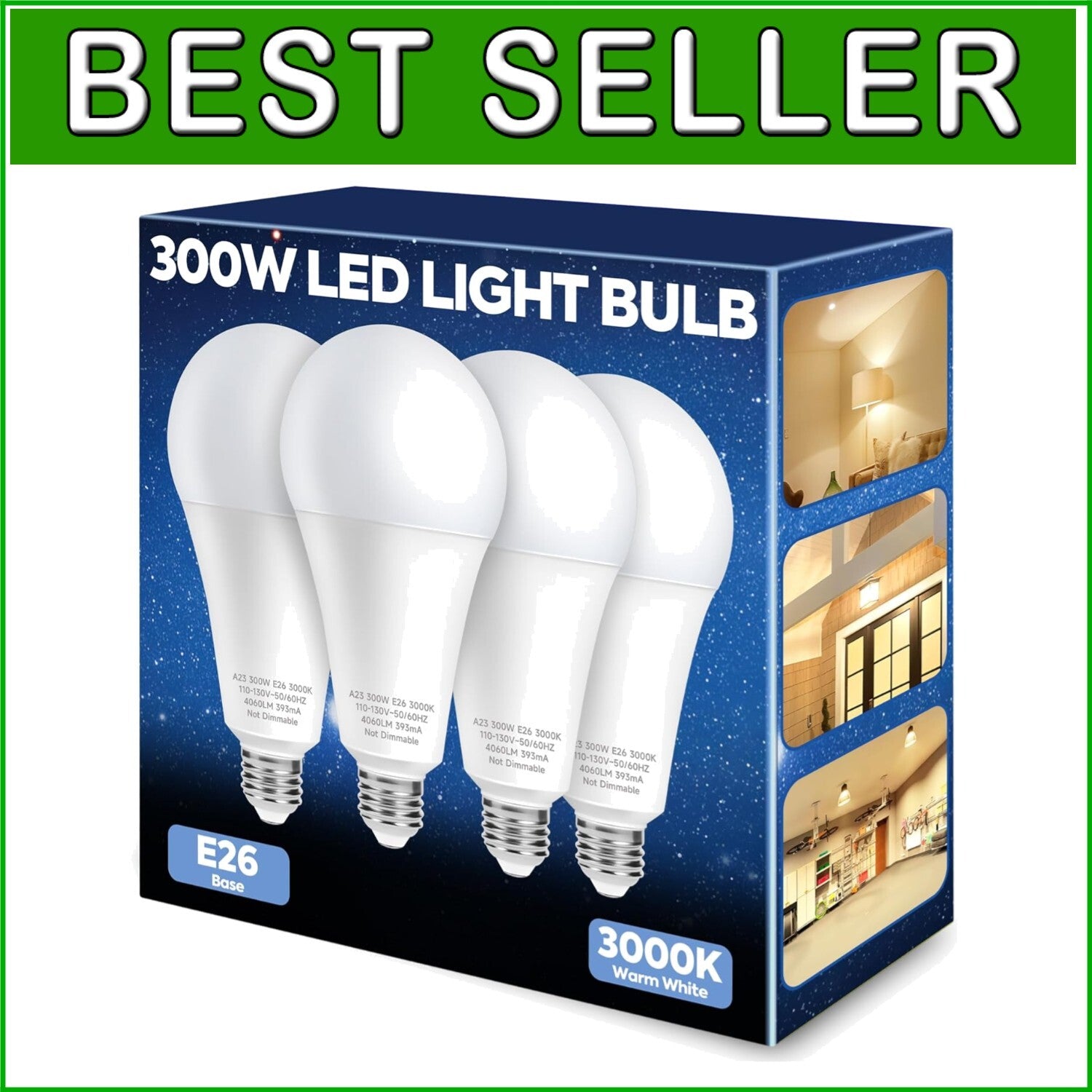 Energy-Efficient 4060LM LED Light Bulb, 33W, 3000K Warm White - Pack of 4