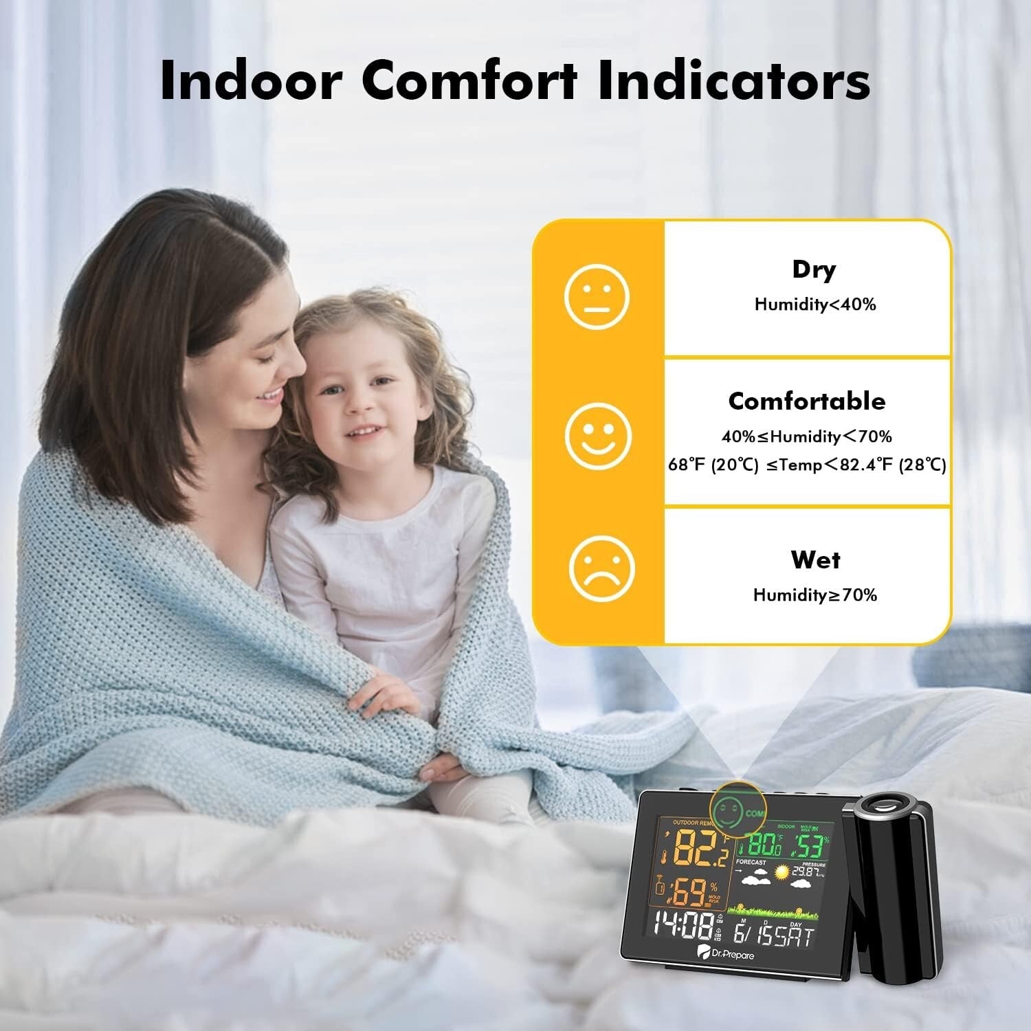 180° Adjustable Projection Alarm Clock with Wireless Temperature Monitor