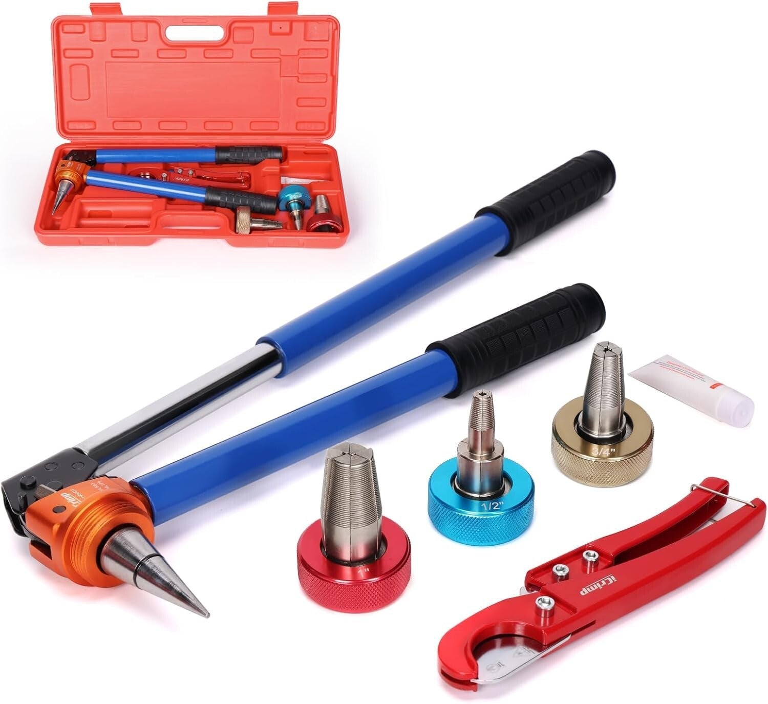Manual PEX Expanding Tool Kit with Auto-Rotation for 1/2, 3/4 & 1 Inch Fittings