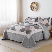 Load image into Gallery viewer, All-Season Grey King Quilt Set - Lightweight Floral Bedspread with Pillow Cases