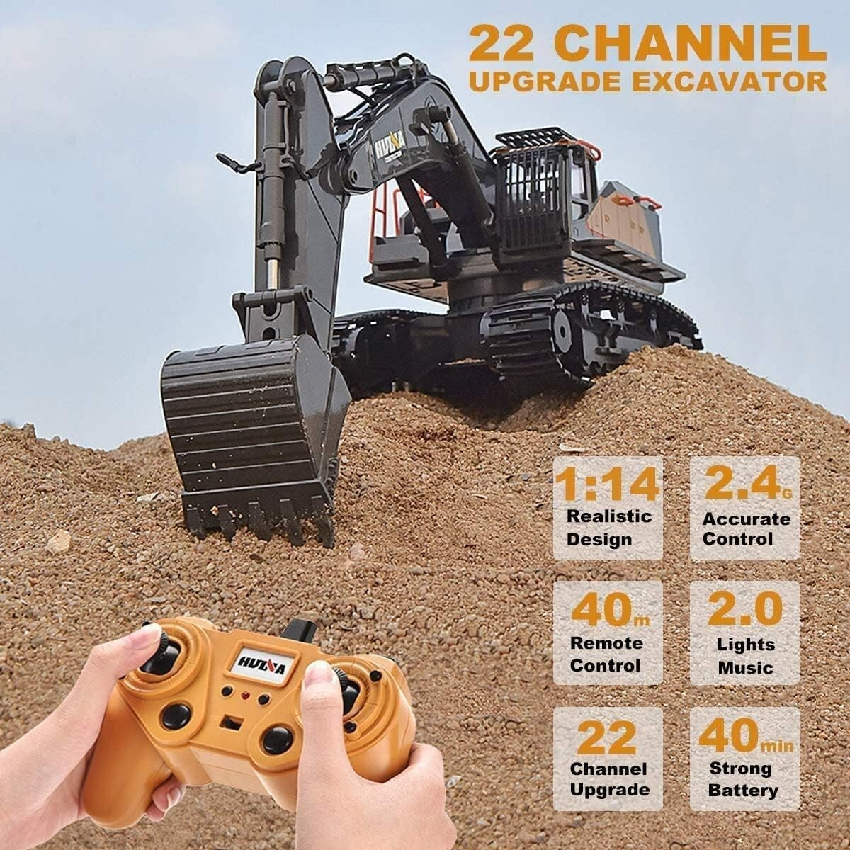 22 Channel RC Excavator Toy - Realistic Digging Experience with Lights & Sounds