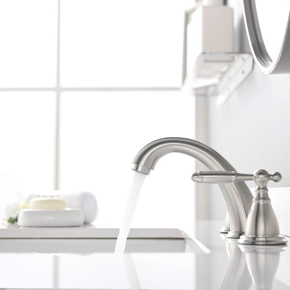 Elegant 2-Handle Brushed Nickel Bathroom Sink Faucet - Easy Install & Durable