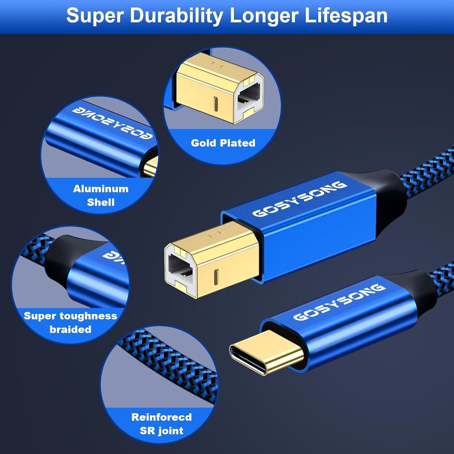 USB C Printer & Scanner Cable 100ft - Tangle-Free, Reinforced Durable Design