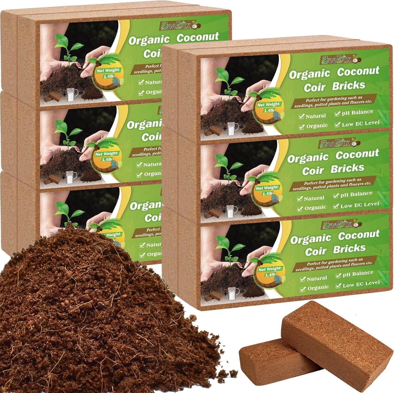 Eco-Friendly 12 Pack Coco Coir Soil Bricks - Moisture Retaining Garden Solution