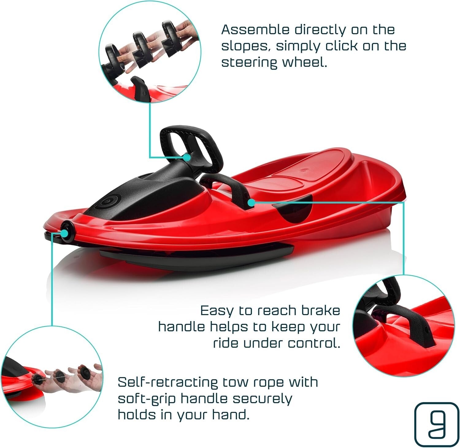Durable Snow Sled for Kids & Adults - Lightweight Toboggan with Steering Wheel