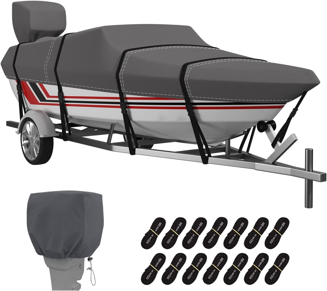 Durable Water-Resistant Boat Cover for 24-26 ft V-Hull Boats - 3 Year Warranty