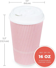 Load image into Gallery viewer, Travel-Ready 16 oz Disposable Coffee Cups - Hot &amp; Cold, 70-Pack Pink Crepe Style